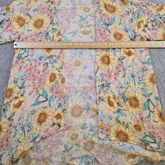 Maurices‎ Top Womens Lg Multicolor Poppy Floral Cinched Sleeve Open Front - Picture 4 of 8